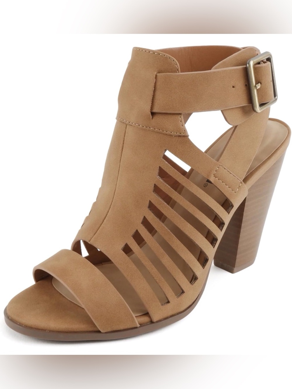 Soda Yummy ~ Gladiator Cutout Stacked Heel Sandal Shoes Size 7.5 NIB